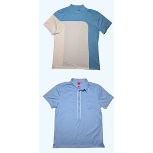 J.Lindeberg Stockholm Mens XL Golf Shirts Lot of 2 Blue White Polo Mock Neck Tee